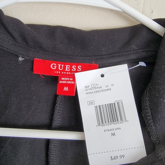 GUESS Nivia Black Zip-Up Short Sleeve Logo Romper - Picture 4 of 4